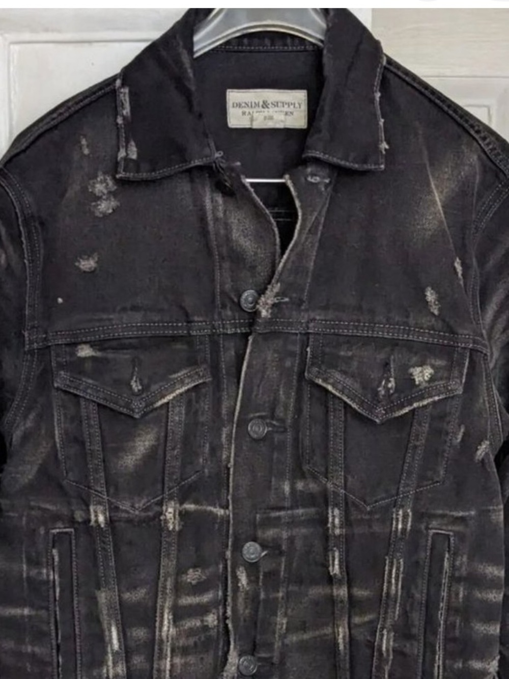 Ralph Lauren Denim & Supply Men’s Black Distressed Jacket USA Flag RRL size L - Picture 4 of 8